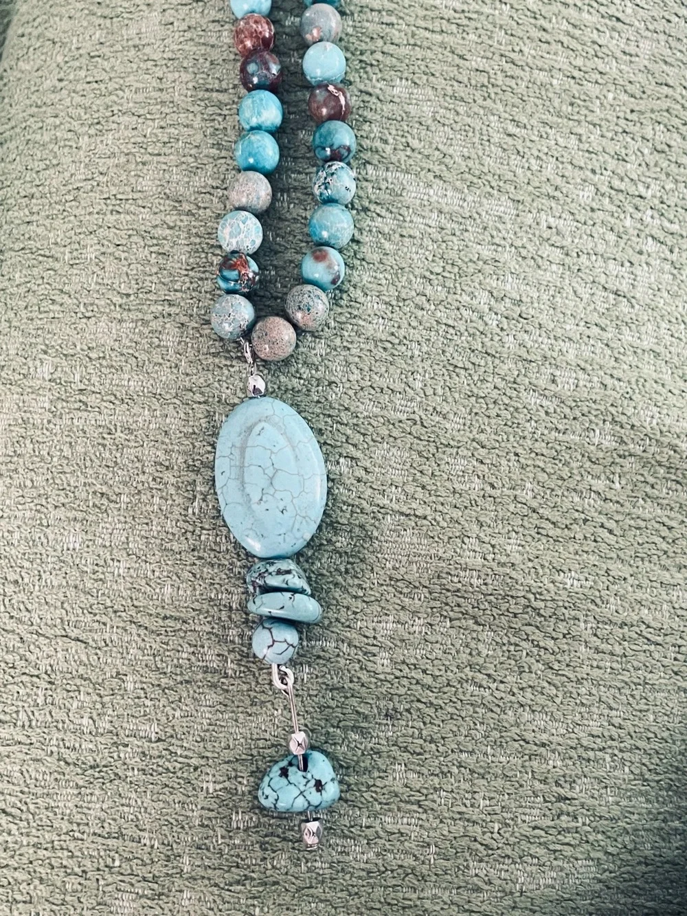 Turquoise Beaded Pendant Necklace and Bracelet Handmade
